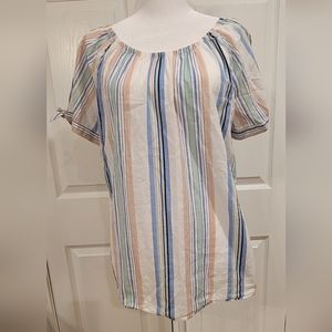 Yessica Cotton Blouse with Pastel Stripes Size Small
